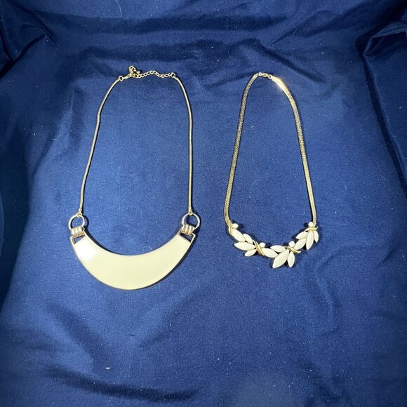 Jewelry - Gold-Tone & White Statement Necklaces Set Of 2 With Adjustable Chain Detail